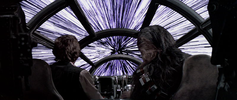 The Millennium Falcon goes to hyperspace from Star Wars (20th Century Fox/Lucasfilm)